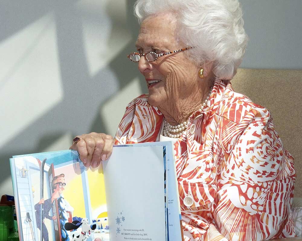 Barbara Bush reads ‘Learning to Ski with Mr. Magee