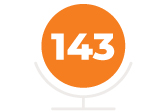 orange circle with text "143" in center