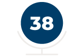 navy blue circle with text "38" in center