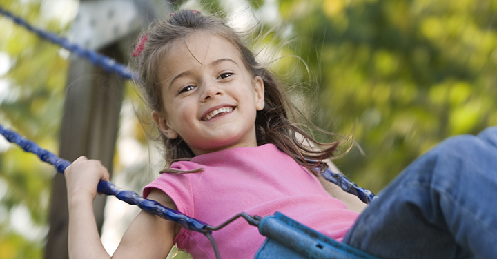 Young girl swinging on a swing